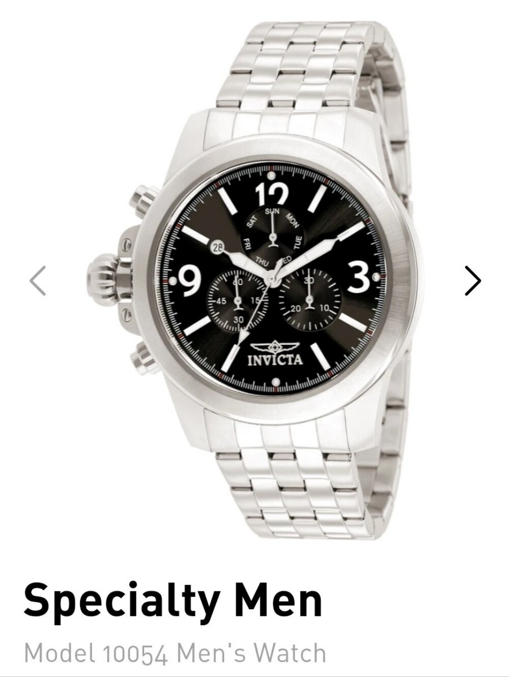 Invicta Specialty Men's Stainless Steel Black Chronograph Watch 45mm